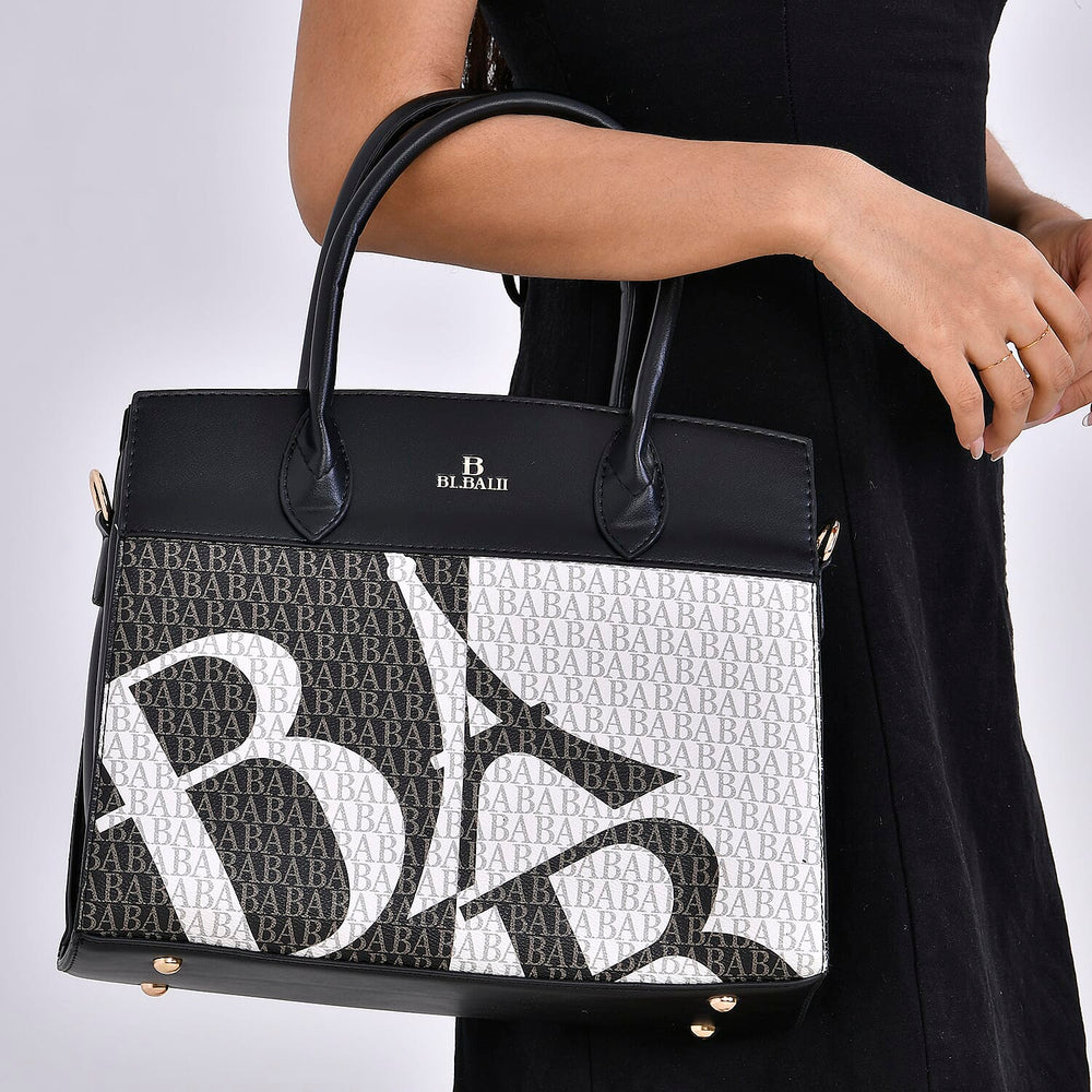 Leatherette Printed Crossbody Bag with Shoulder Strap - Handle Drop - Black