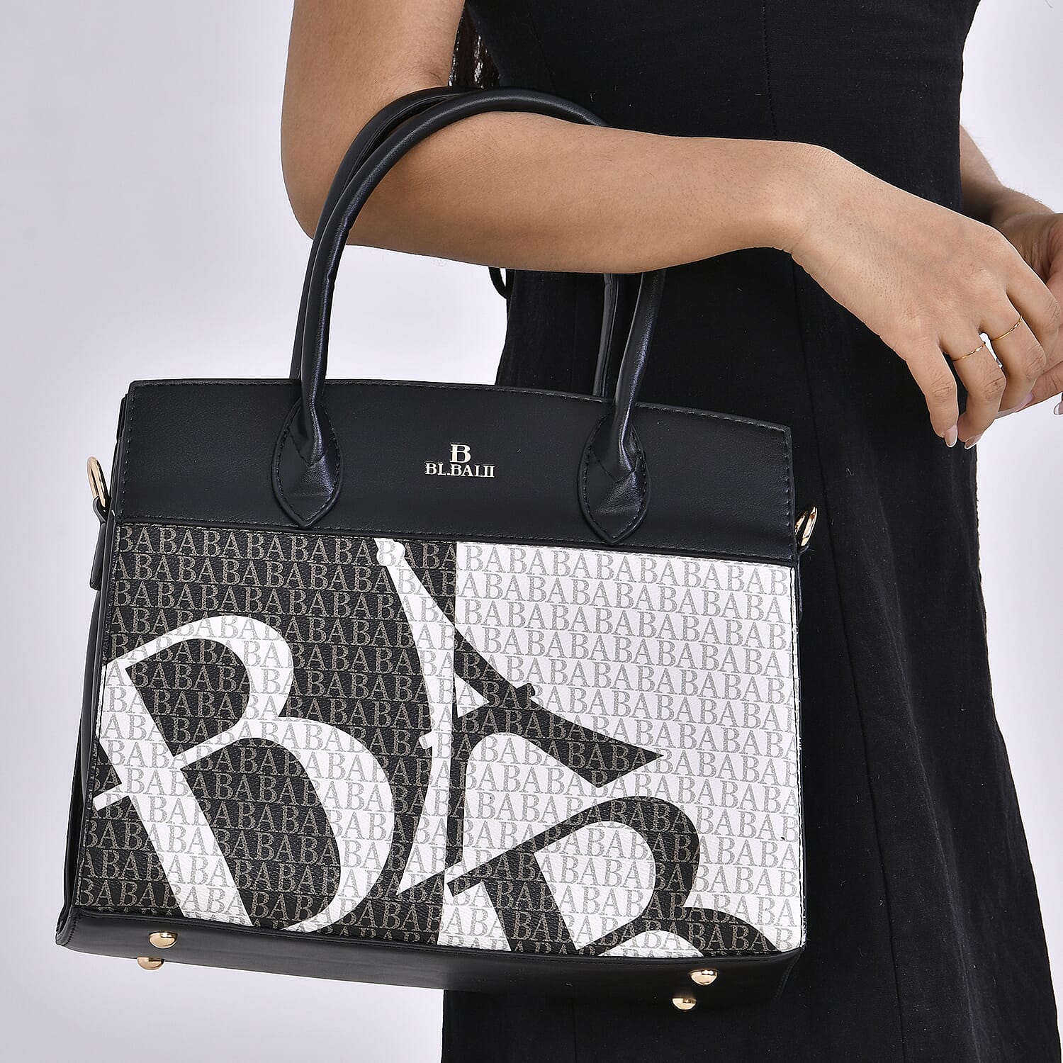 Leatherette Printed Crossbody Bag with Shoulder Strap - Handle Drop - Black