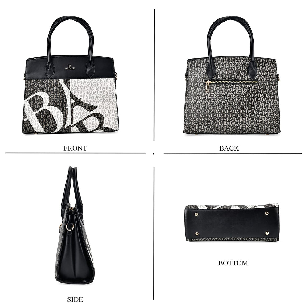 Leatherette Printed Crossbody Bag with Shoulder Strap - Handle Drop - Black