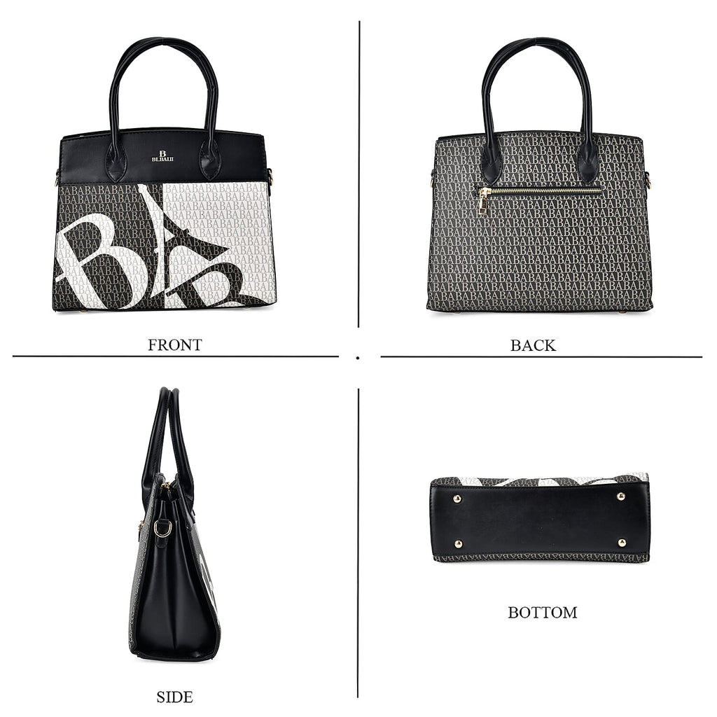 Leatherette Printed Crossbody Bag with Shoulder Strap - Handle Drop - Black