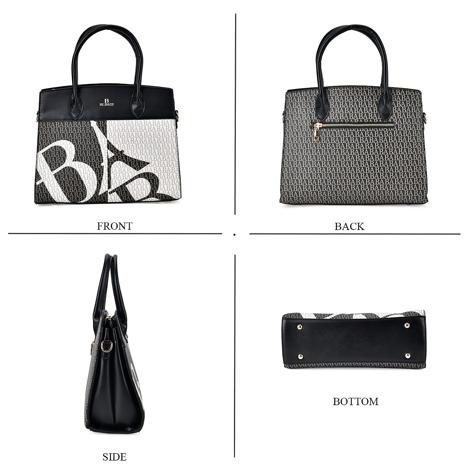 Leatherette Printed Crossbody Bag with Shoulder Strap - Handle Drop - Black
