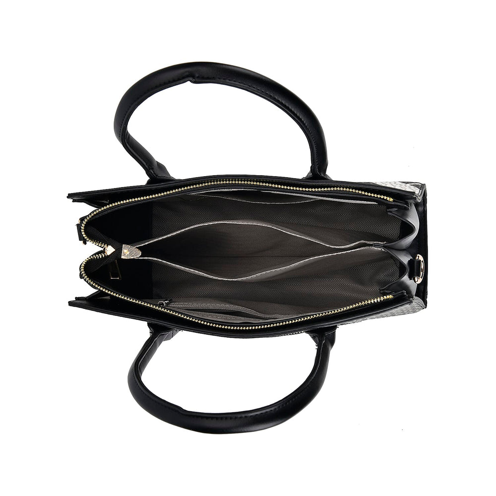 Leatherette Printed Crossbody Bag with Shoulder Strap - Handle Drop - Black