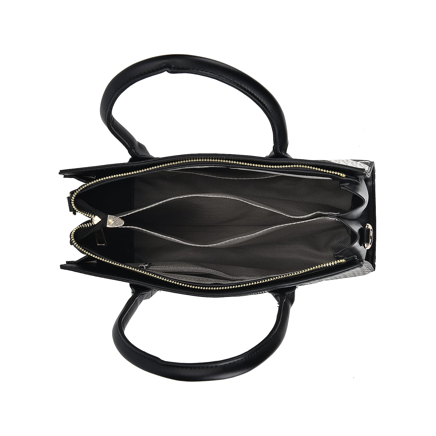Leatherette Printed Crossbody Bag with Shoulder Strap - Handle Drop - Black