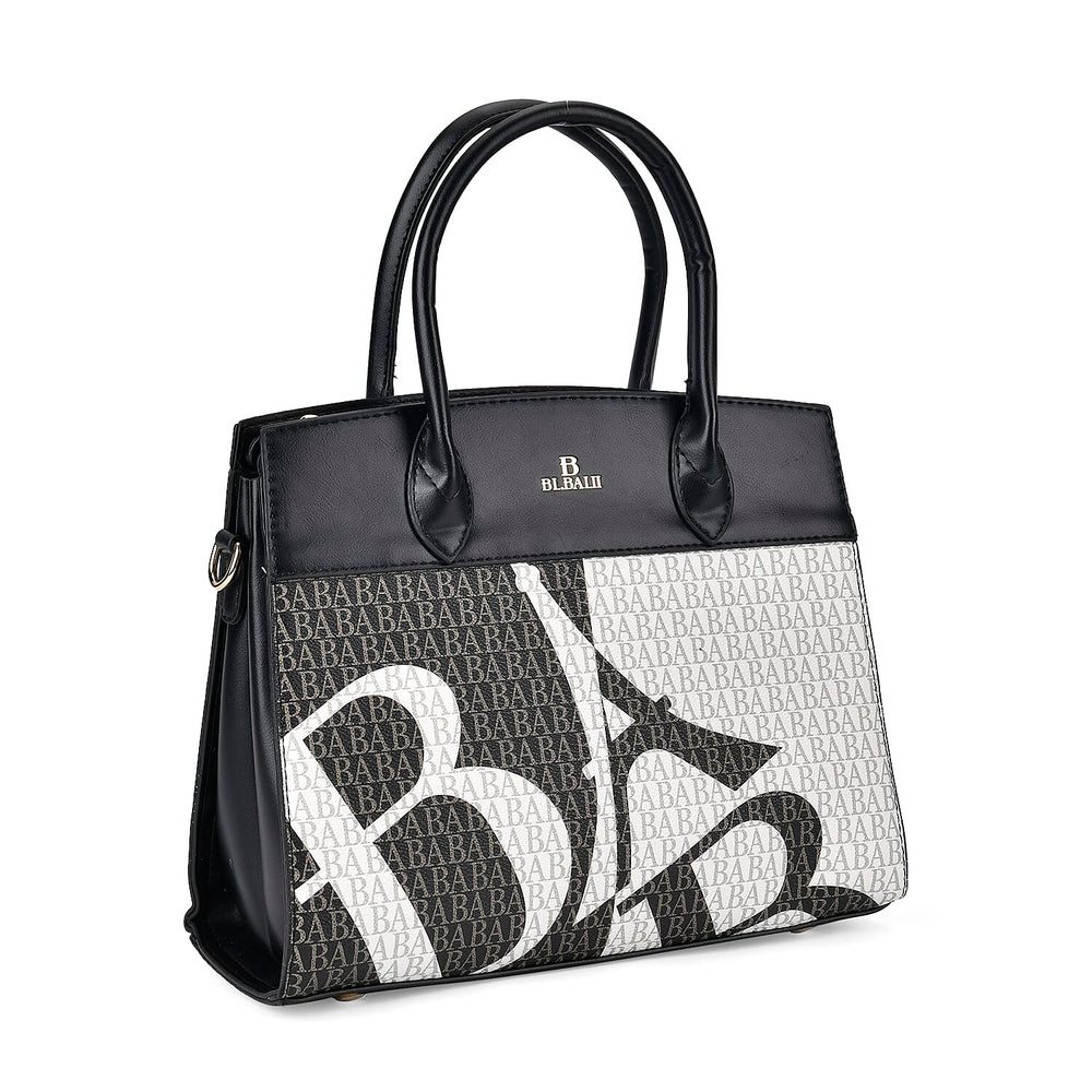 Leatherette Printed Crossbody Bag with Shoulder Strap - Handle Drop - Black