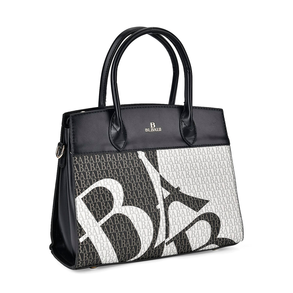 Leatherette Printed Crossbody Bag with Shoulder Strap - Handle Drop - Black
