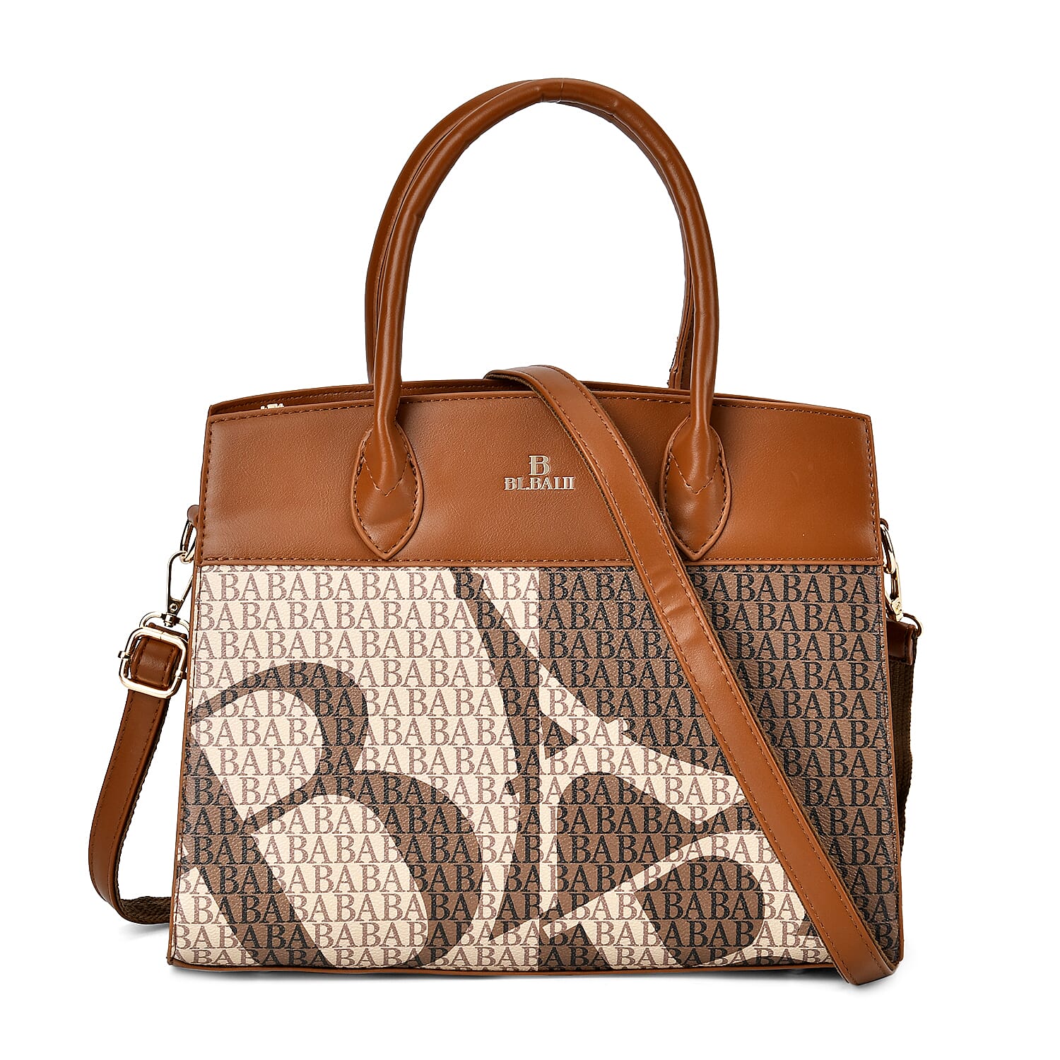 Leatherette Printed Crossbody Bag with Shoulder Strap - Handle Drop - Tan