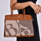Leatherette Printed Crossbody Bag with Shoulder Strap - Handle Drop - Tan