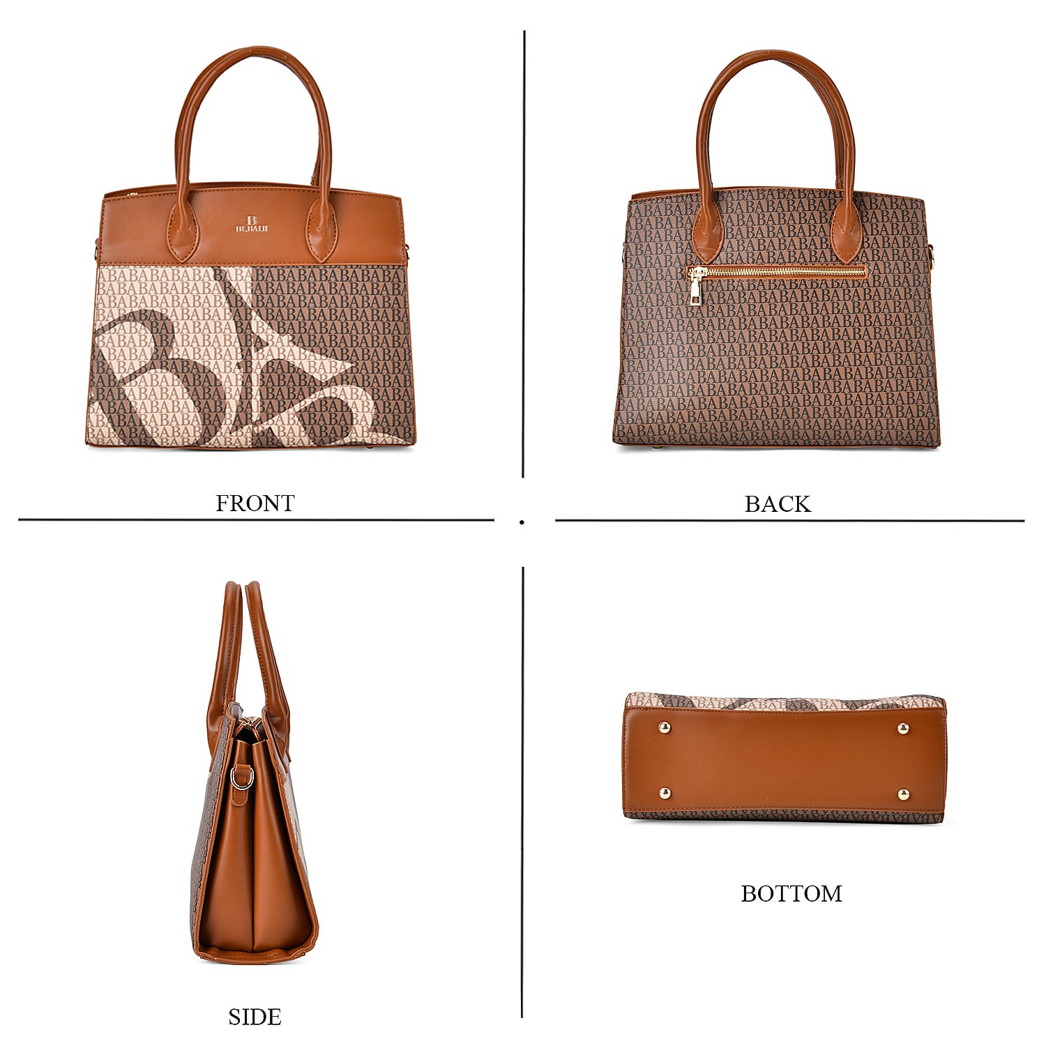 Leatherette Printed Crossbody Bag with Shoulder Strap - Handle Drop - Tan
