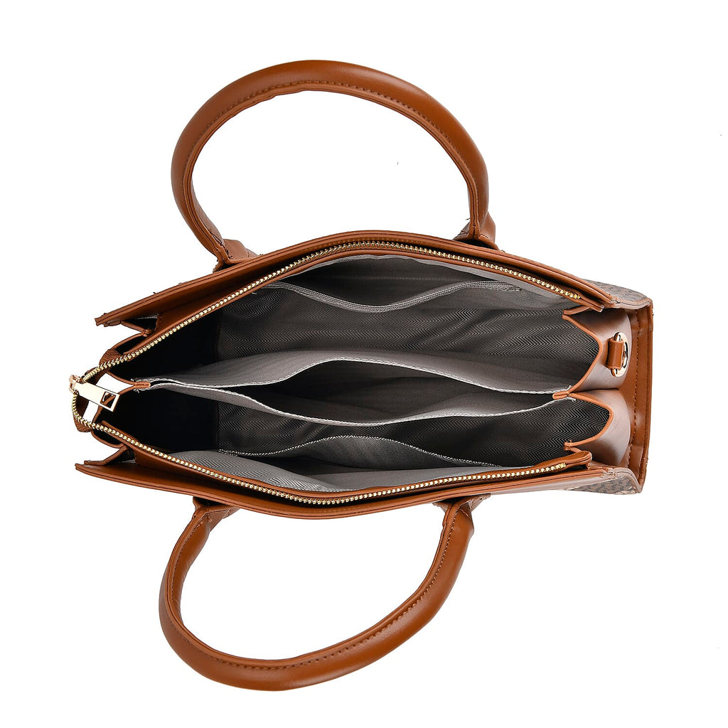 Leatherette Printed Crossbody Bag with Shoulder Strap - Handle Drop - Tan