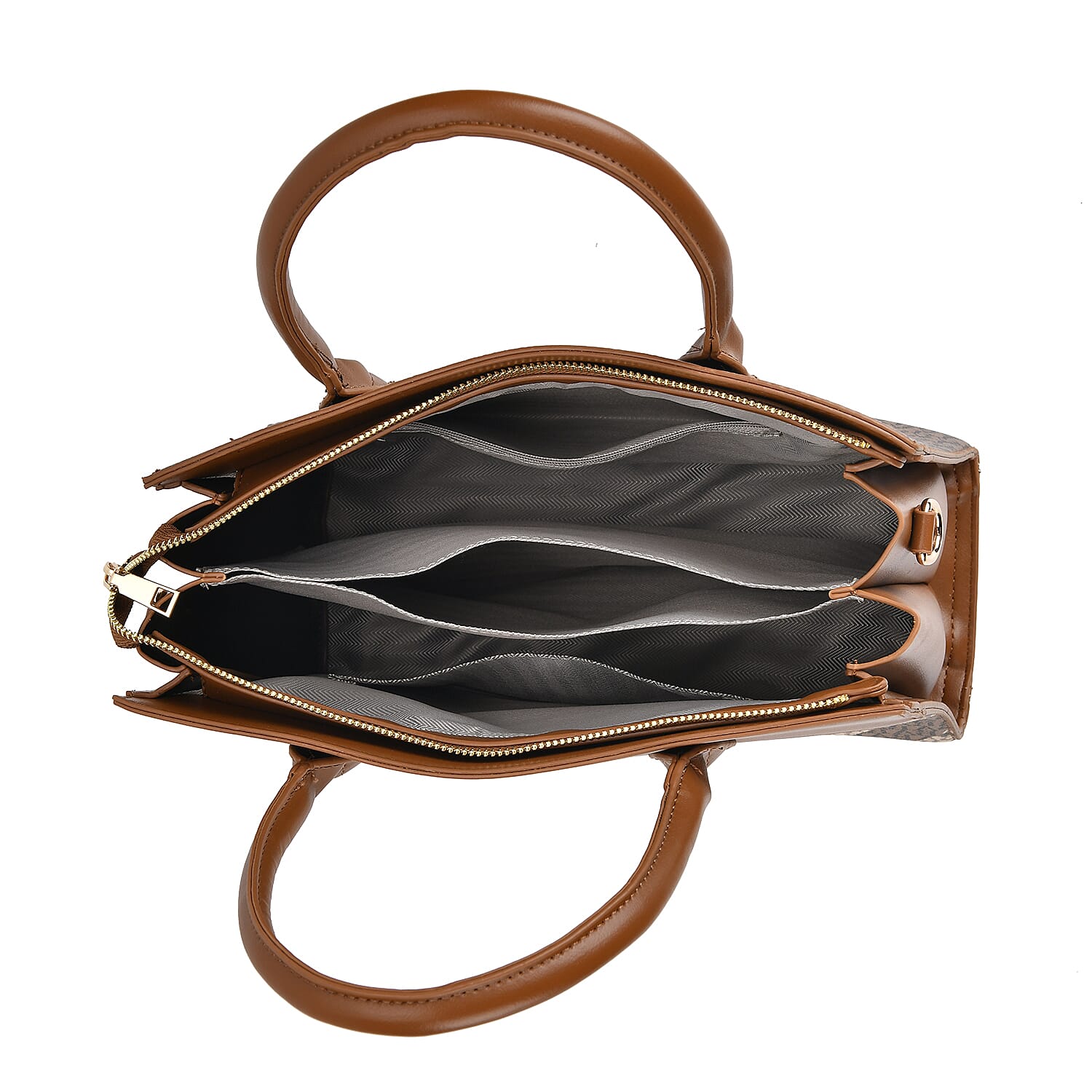 Leatherette Printed Crossbody Bag with Shoulder Strap - Handle Drop - Tan