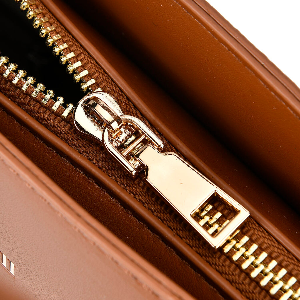 Leatherette Printed Crossbody Bag with Shoulder Strap - Handle Drop - Tan