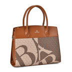 Leatherette Printed Crossbody Bag with Shoulder Strap - Handle Drop - Tan