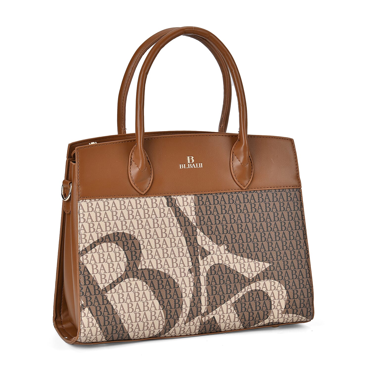 Leatherette Printed Crossbody Bag with Shoulder Strap - Handle Drop - Tan