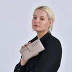 Leatherette RFID Wallet with 20 Card Slots - Beige