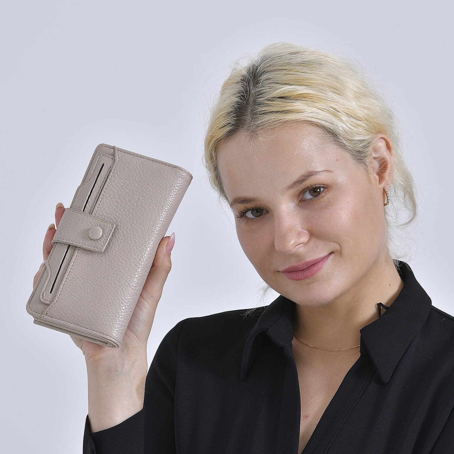 Leatherette RFID Wallet with 20 Card Slots - Beige