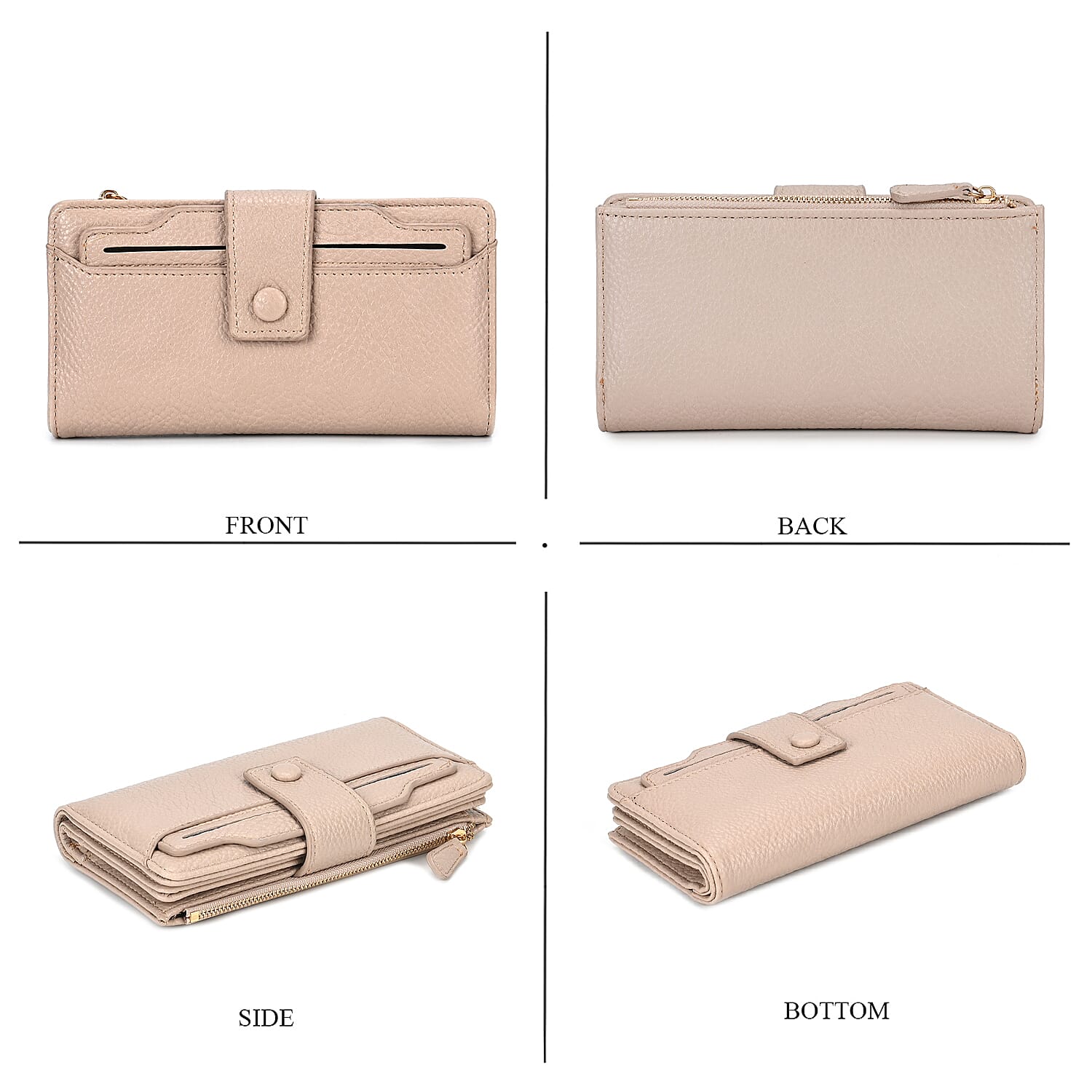 Leatherette RFID Wallet with 20 Card Slots - Beige