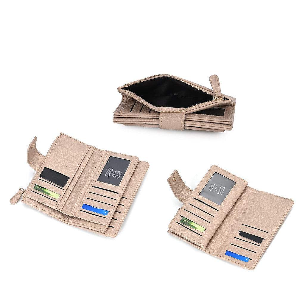 Leatherette RFID Wallet with 20 Card Slots - Beige