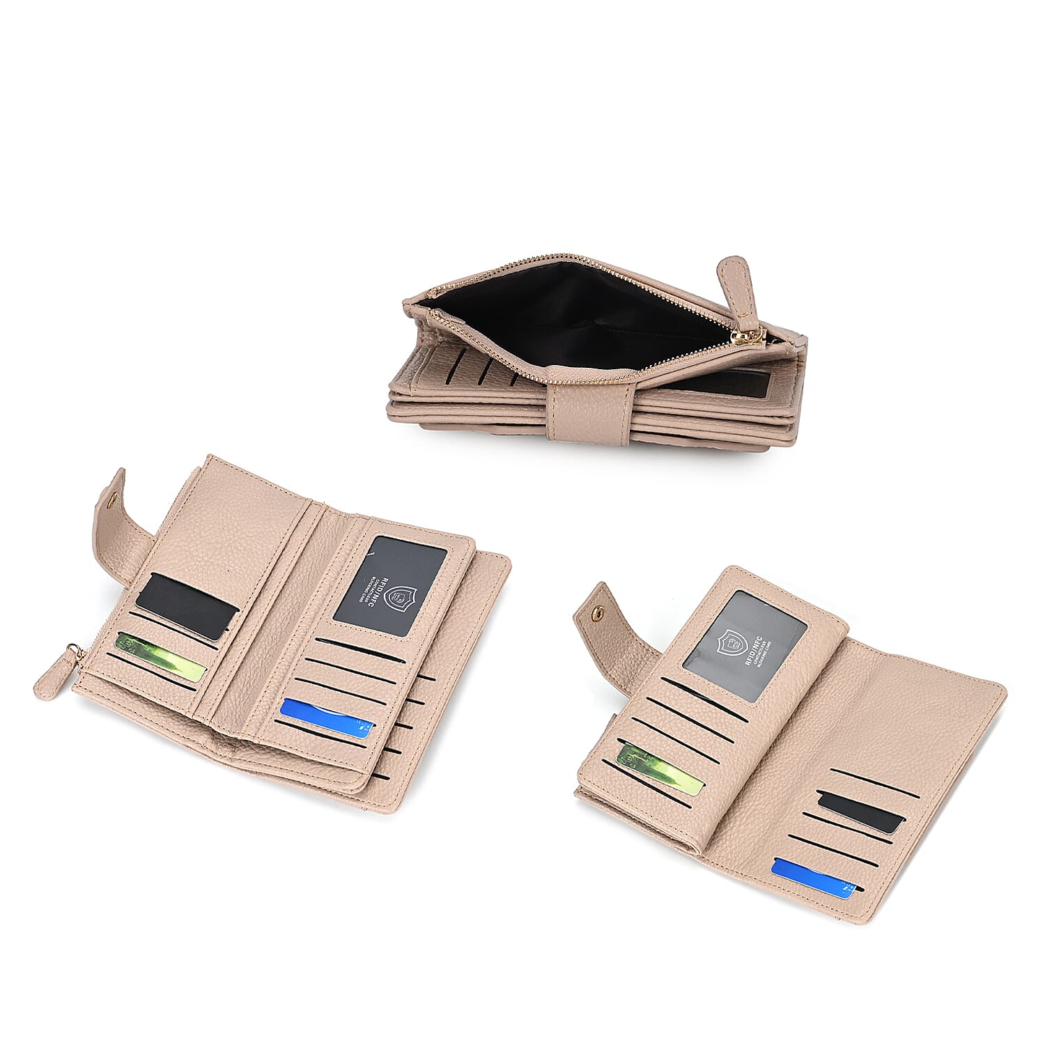 Leatherette RFID Wallet with 20 Card Slots - Beige