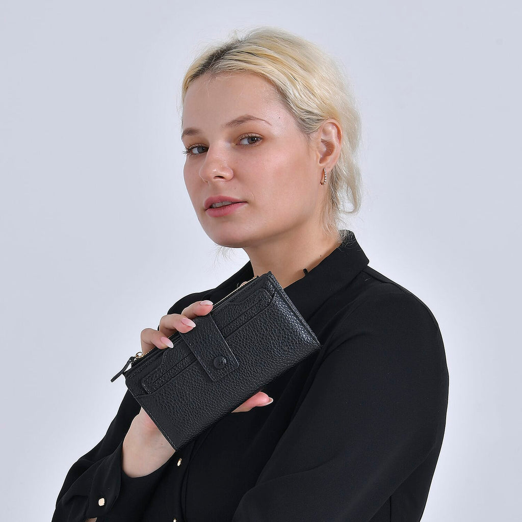 Leatherette RFID Wallet with 20 Card Slots - Black
