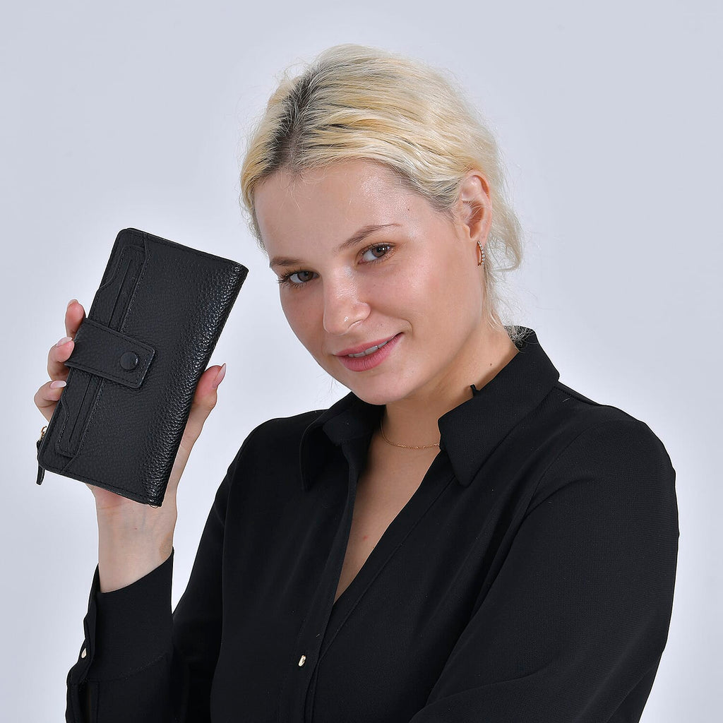 Leatherette RFID Wallet with 20 Card Slots - Black
