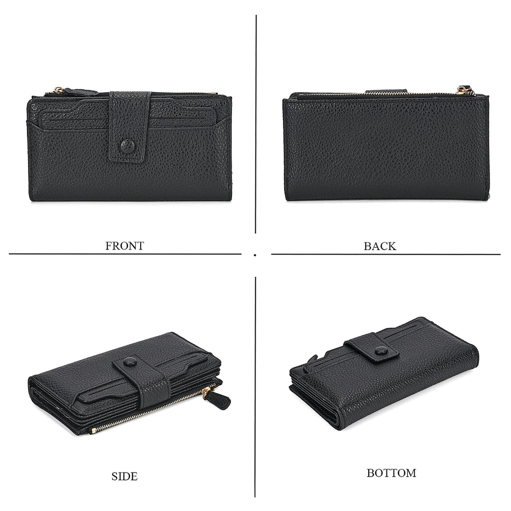 Leatherette RFID Wallet with 20 Card Slots - Black