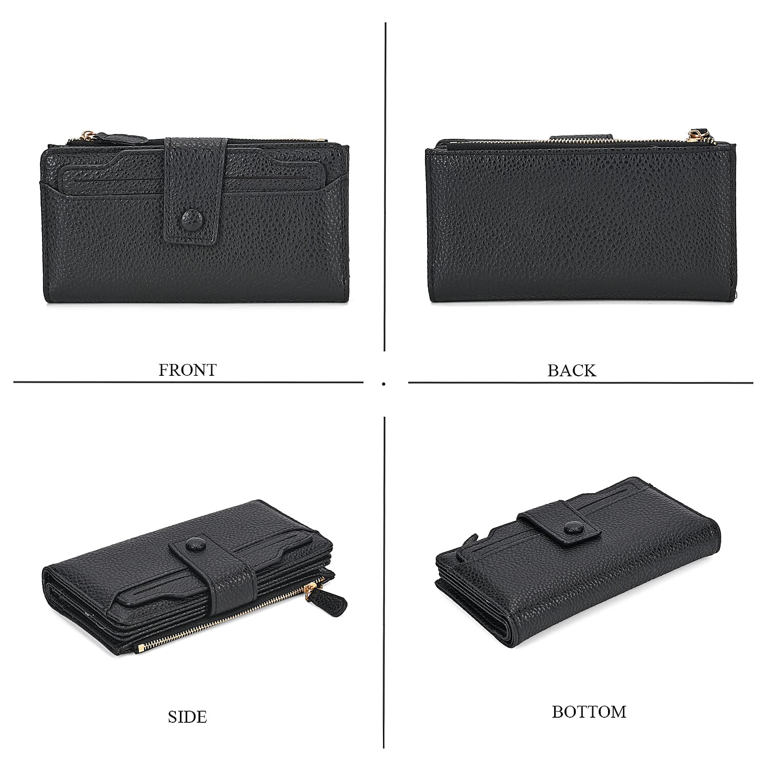 Leatherette RFID Wallet with 20 Card Slots - Black