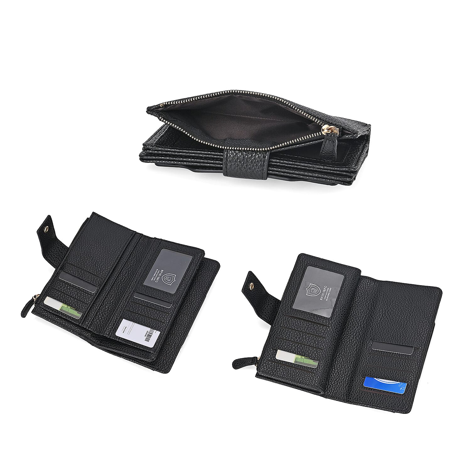 Leatherette RFID Wallet with 20 Card Slots - Black