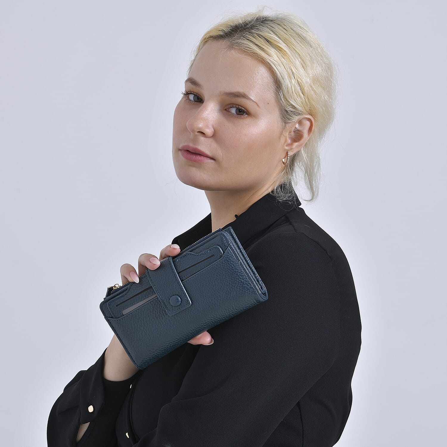 Leatherette RFID Wallet with 20 Card Slots - Blue