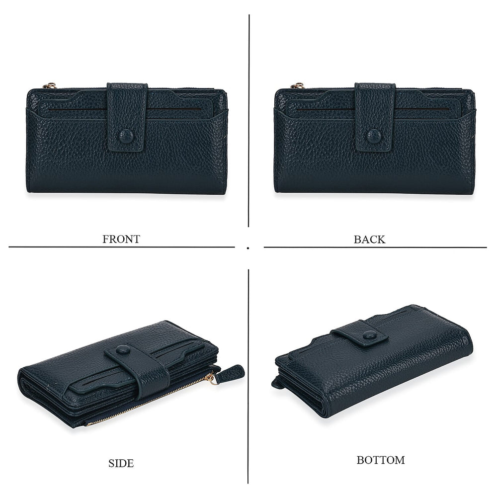 Leatherette RFID Wallet with 20 Card Slots - Blue