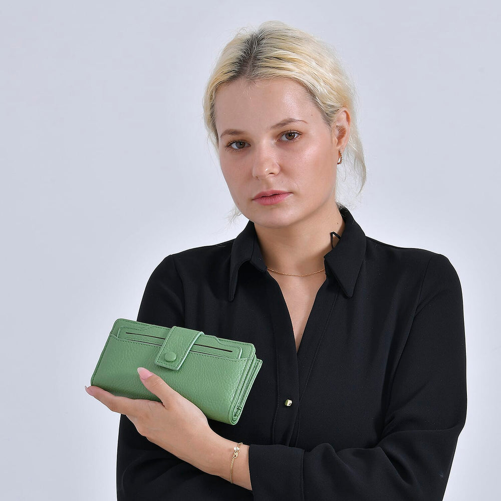 Leatherette RFID Wallet with 20 Card Slots - Olive