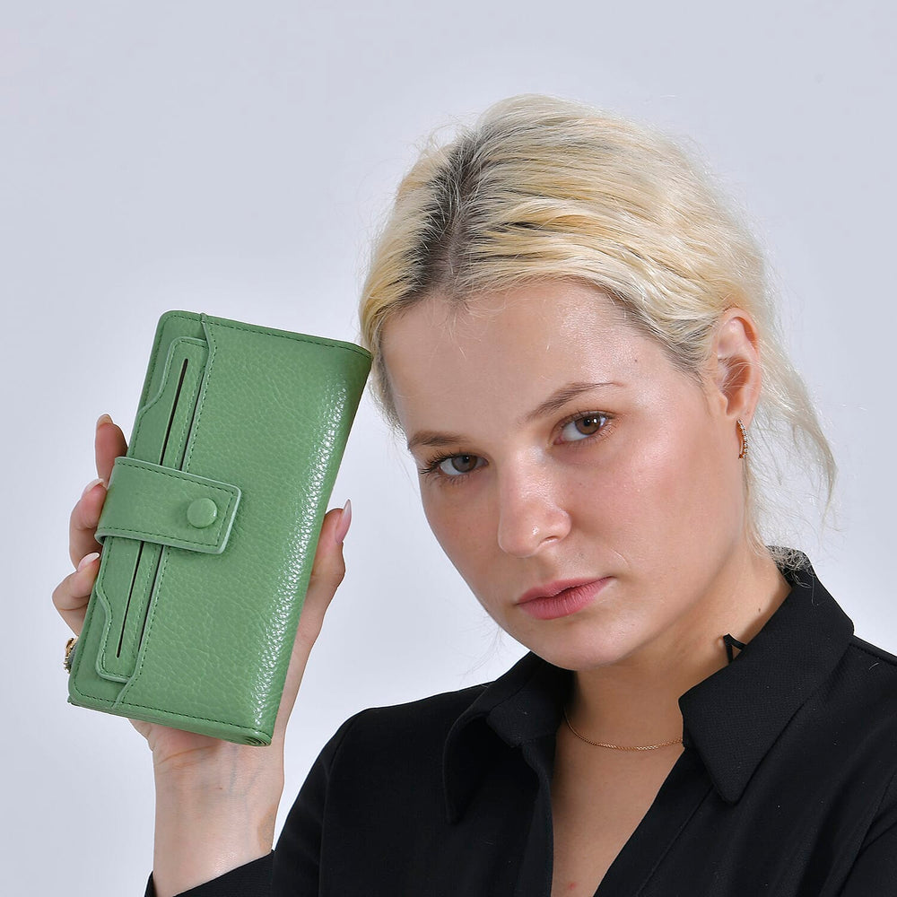 Leatherette RFID Wallet with 20 Card Slots - Olive