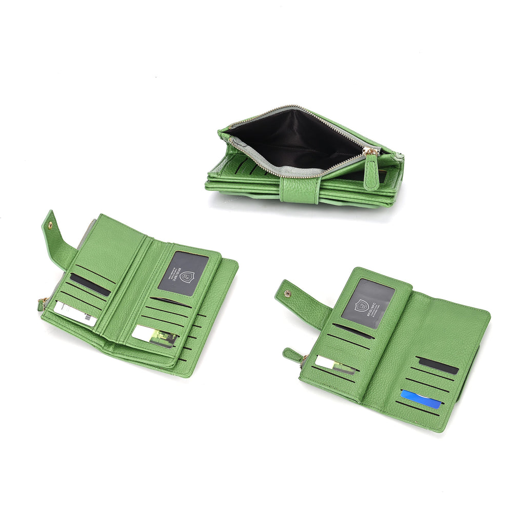 Leatherette RFID Wallet with 20 Card Slots - Olive