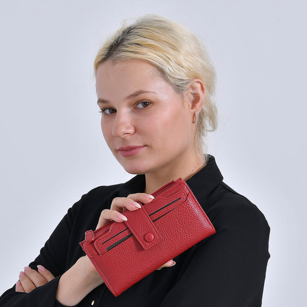 Leatherette RFID Wallet with 20 Card Slots - Red