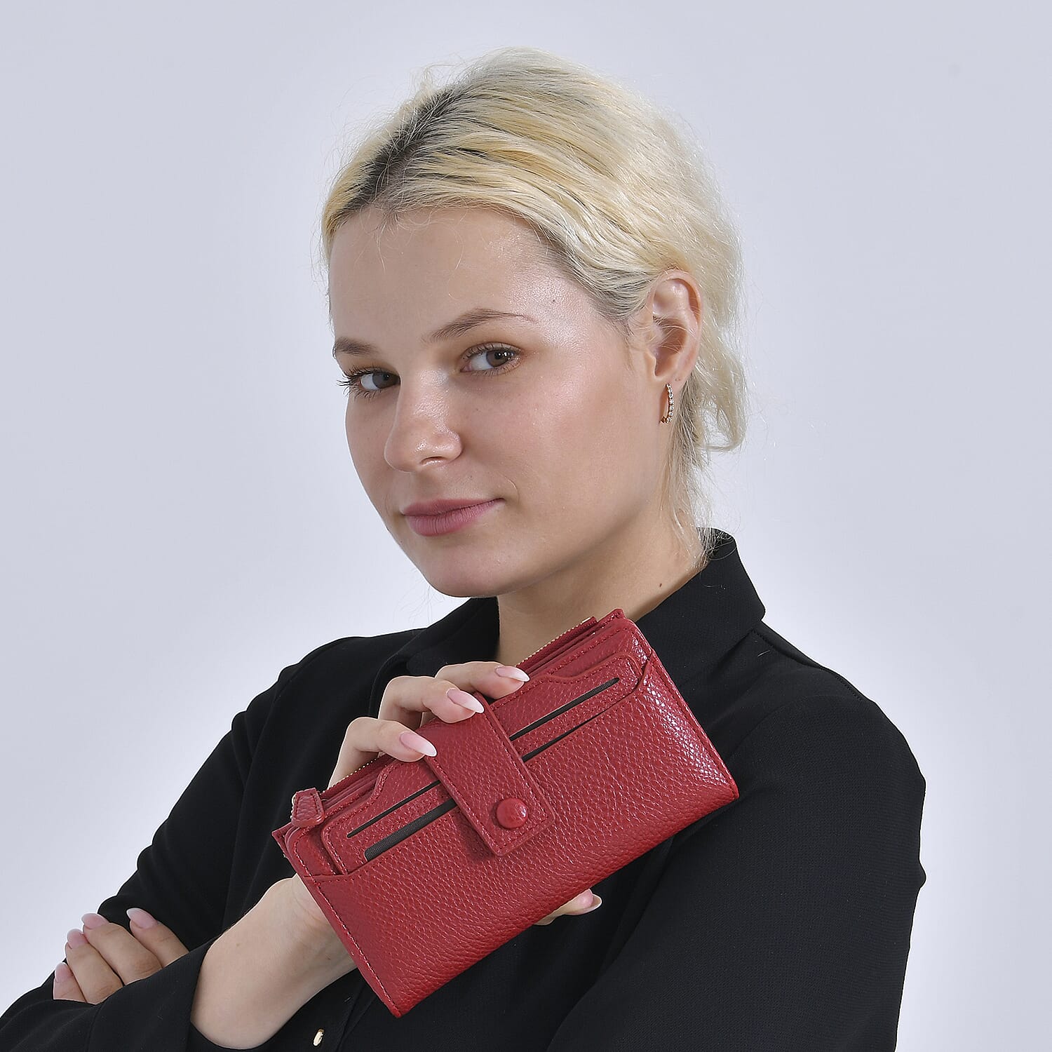 Leatherette RFID Wallet with 20 Card Slots - Red