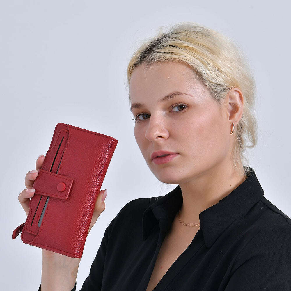 Leatherette RFID Wallet with 20 Card Slots - Red