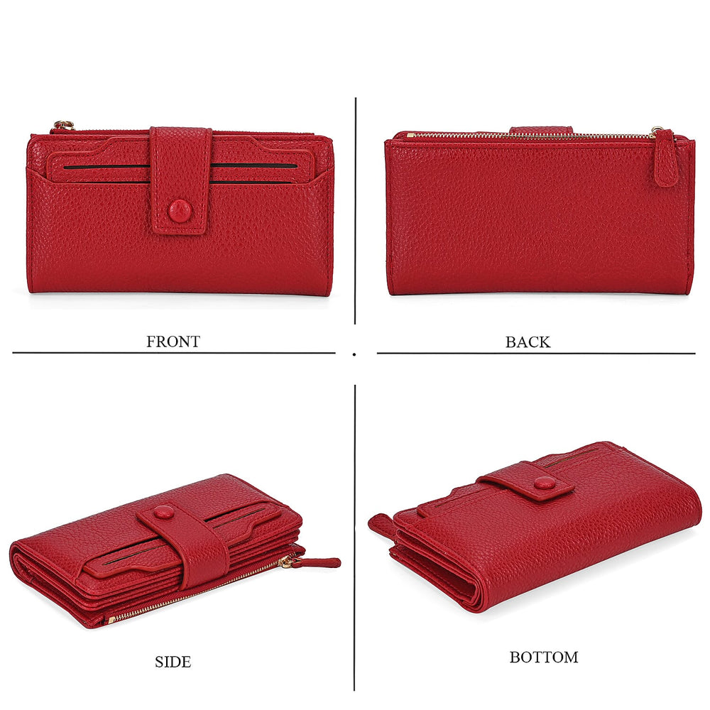 Leatherette RFID Wallet with 20 Card Slots - Red