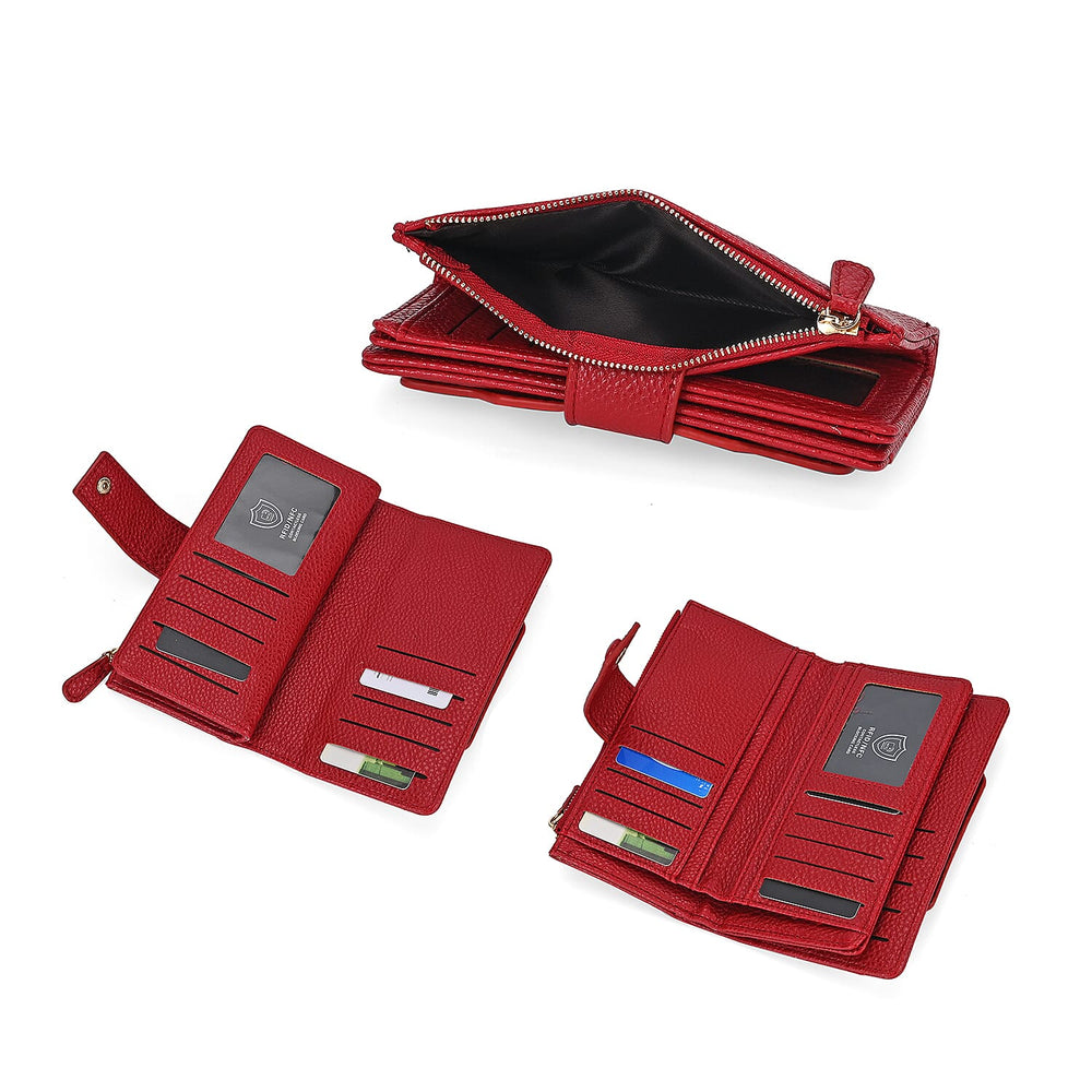 Leatherette RFID Wallet with 20 Card Slots - Red