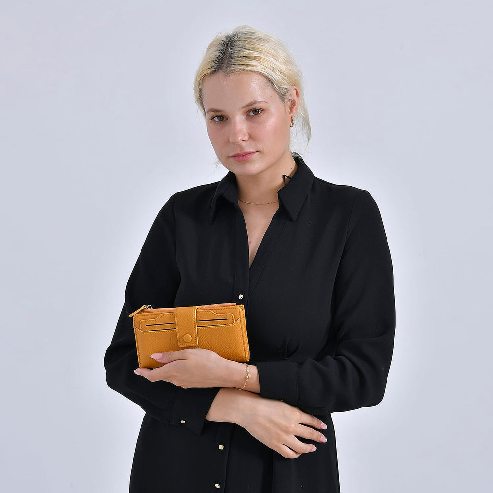 Leatherette RFID Wallet with 20 Card Slots - Yellow