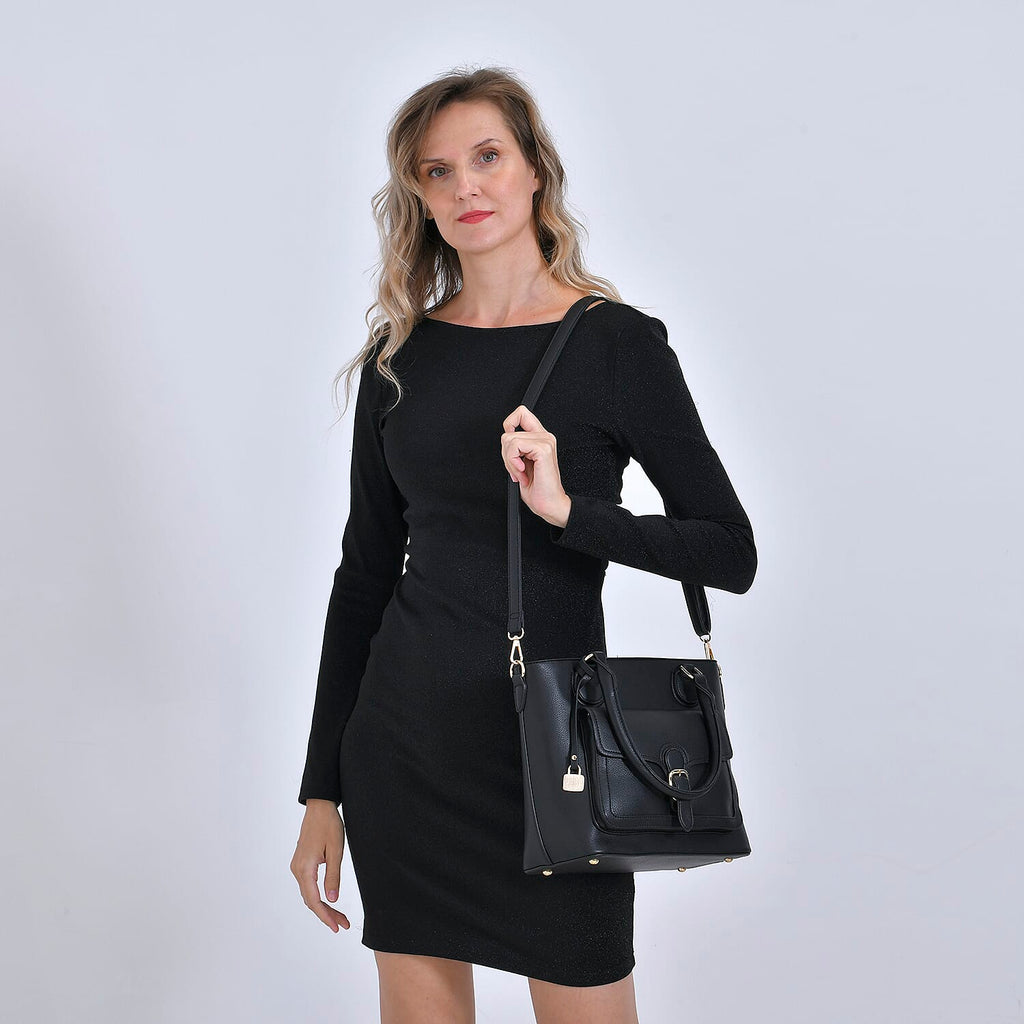 Solid Satchel Crossbody Bag - Black