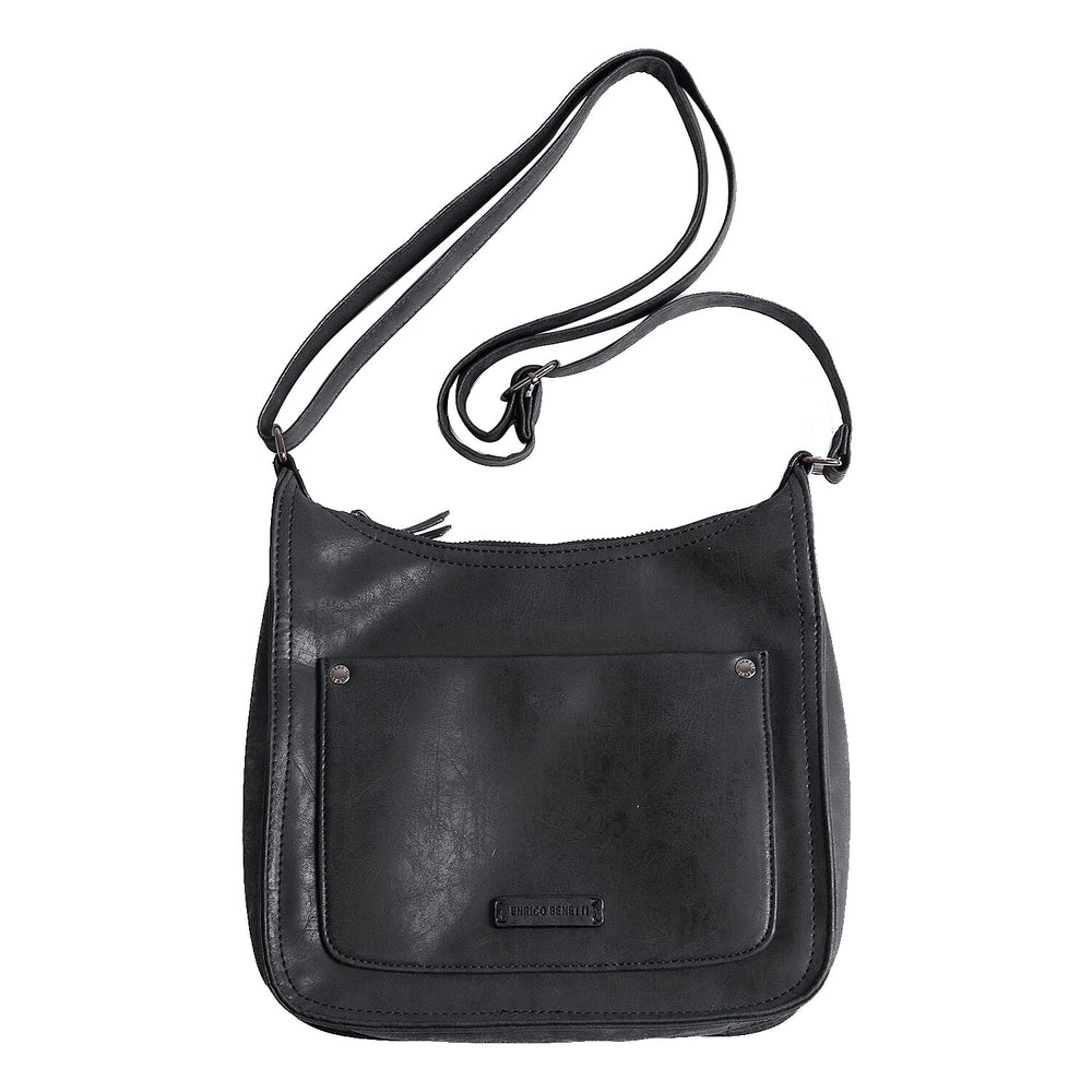 Vegan Leatherette Shoulder Bag with Handle Drop - Black
