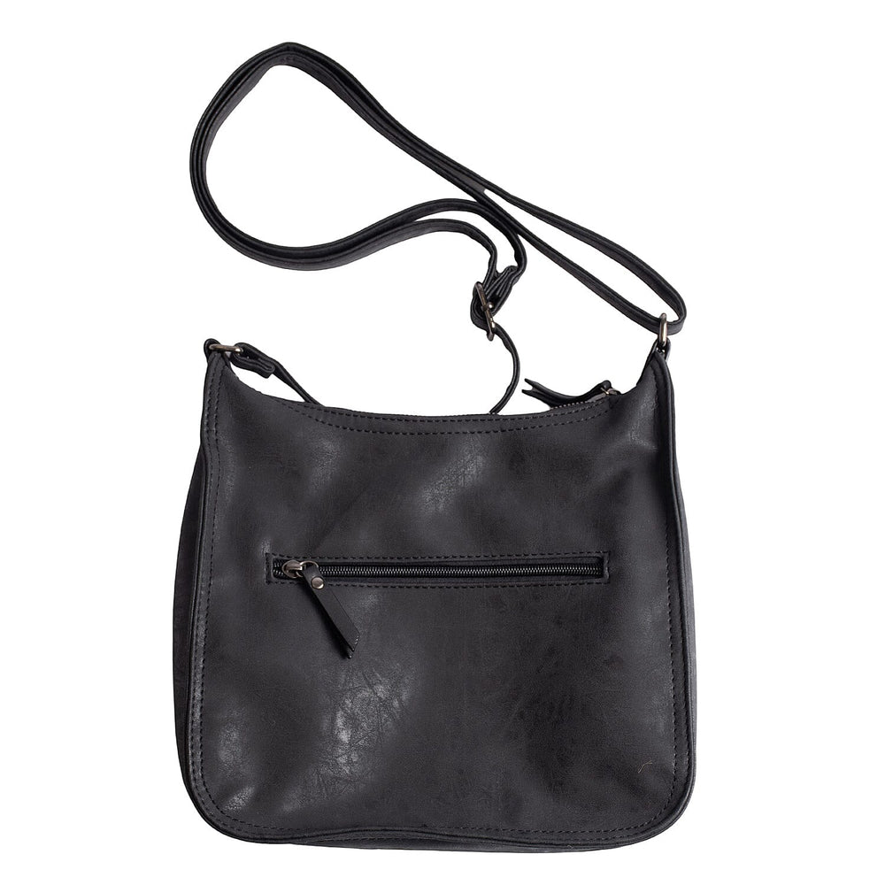 Vegan Leatherette Shoulder Bag with Handle Drop - Black