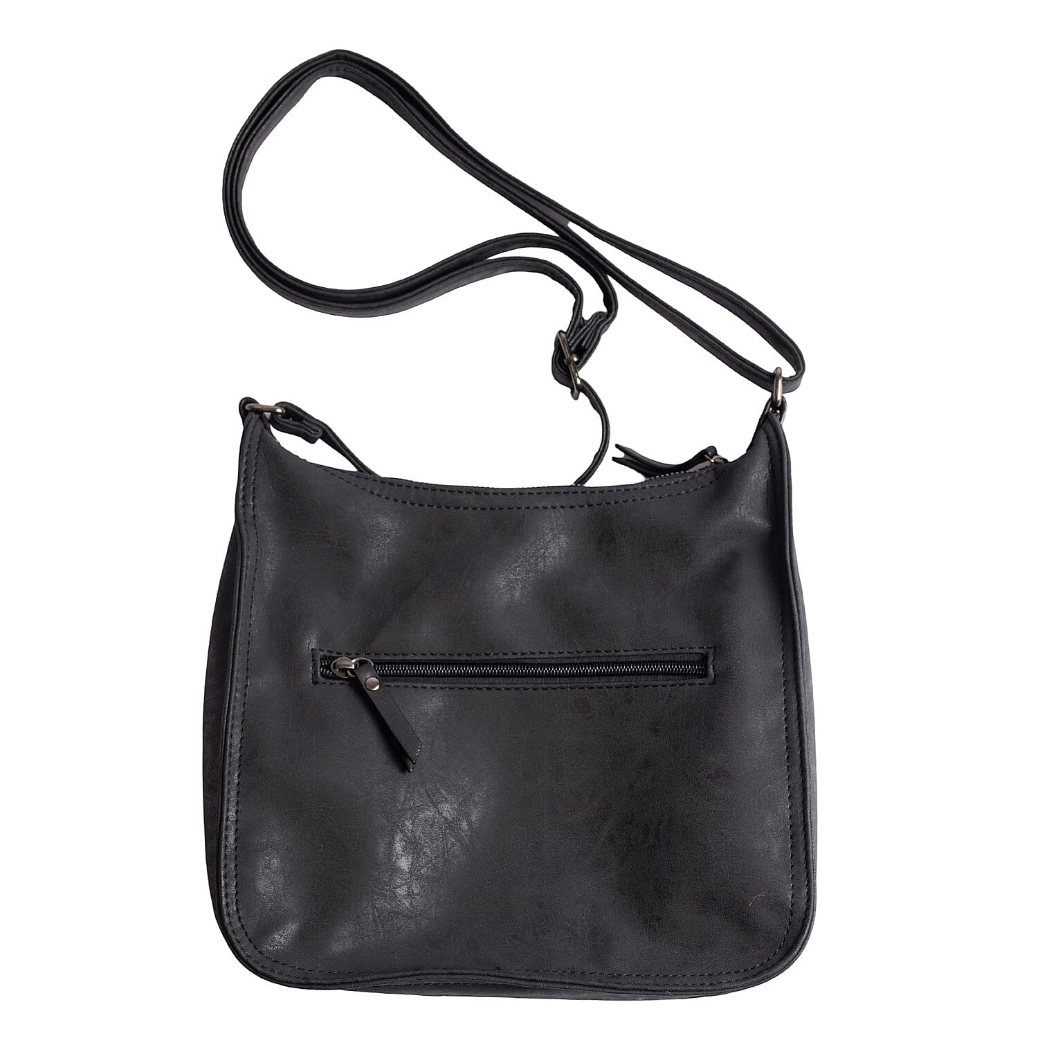 Vegan Leatherette Shoulder Bag with Handle Drop - Black