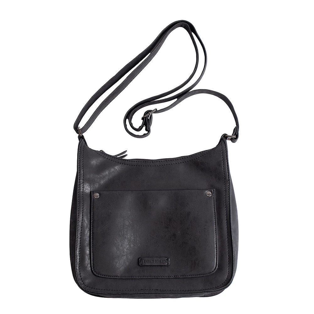 Vegan Leatherette Shoulder Bag with Handle Drop - Black