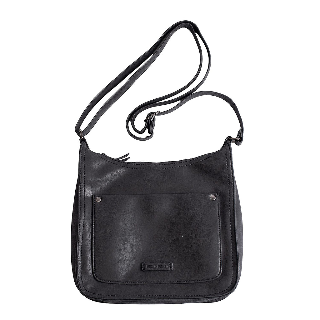Vegan Leatherette Shoulder Bag with Handle Drop - Black