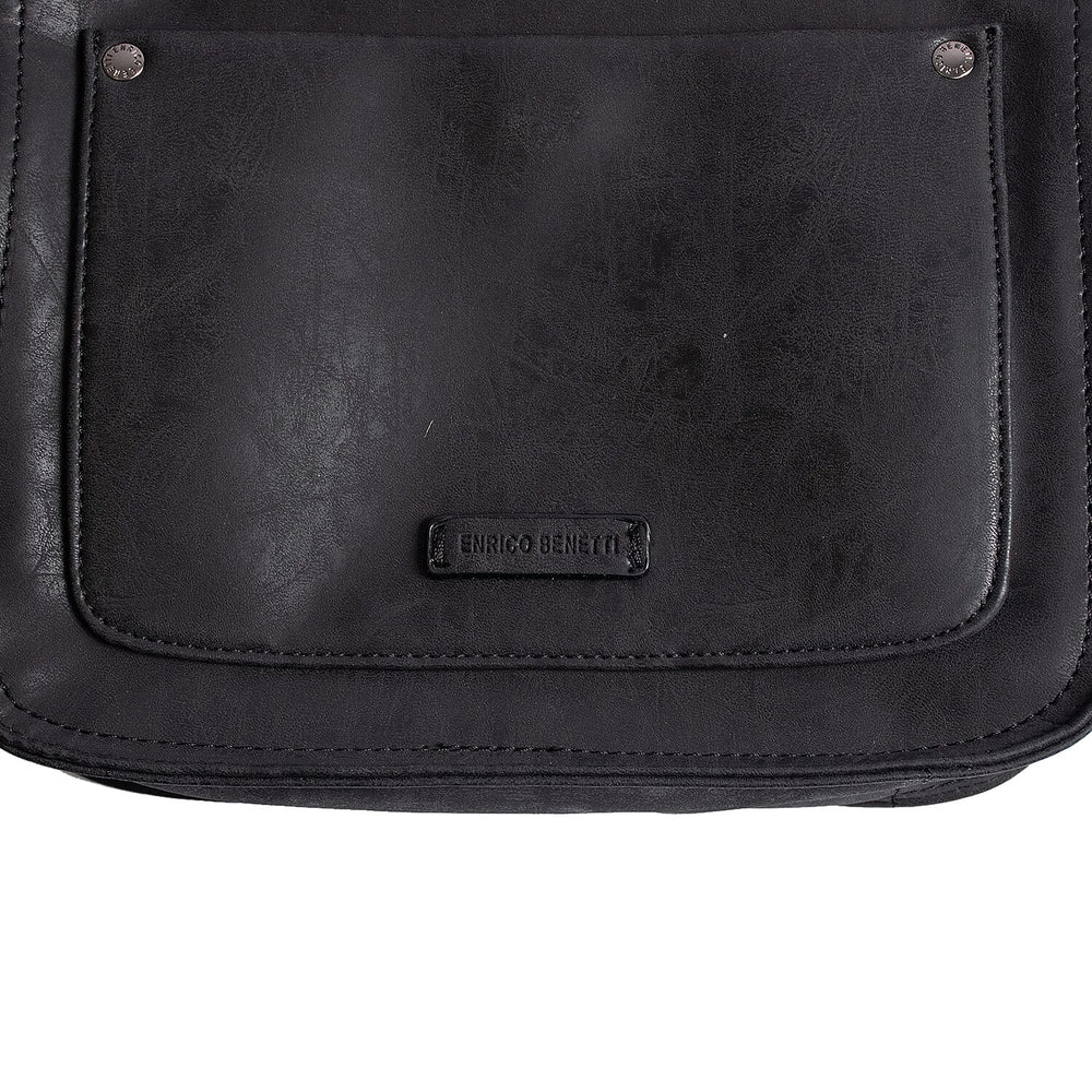 Vegan Leatherette Shoulder Bag with Handle Drop - Black