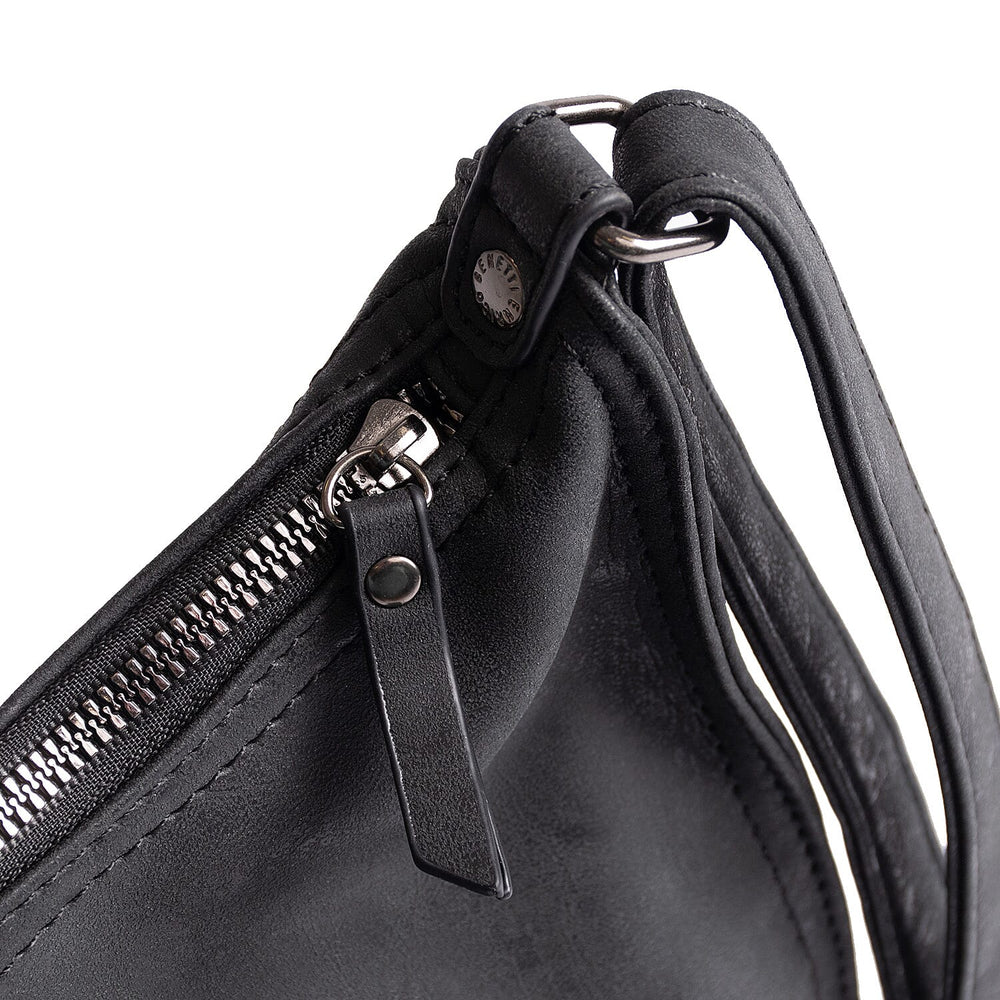 Vegan Leatherette Shoulder Bag with Handle Drop - Black