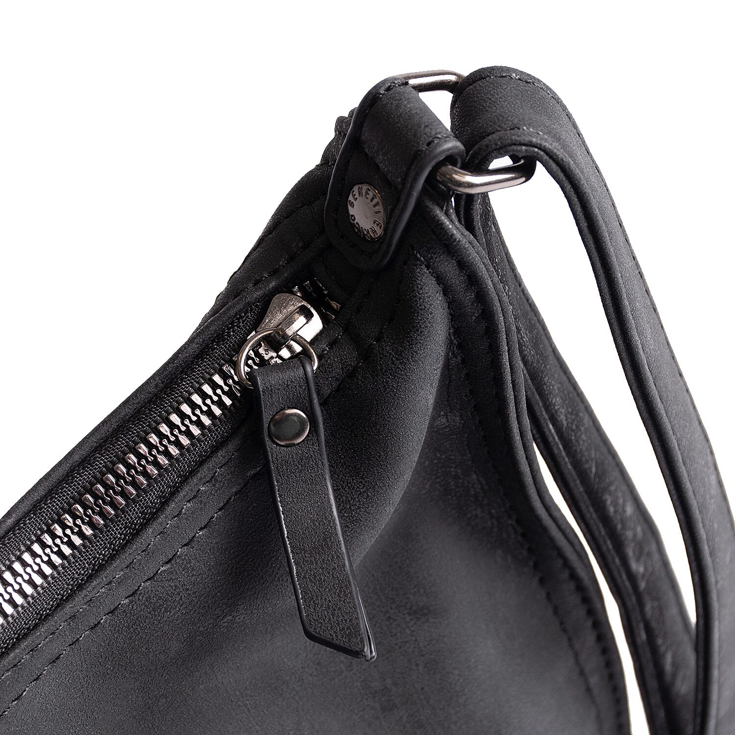 Vegan Leatherette Shoulder Bag with Handle Drop - Black