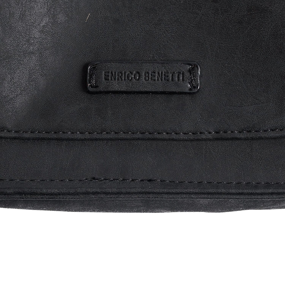 Vegan Leatherette Shoulder Bag with Handle Drop - Black