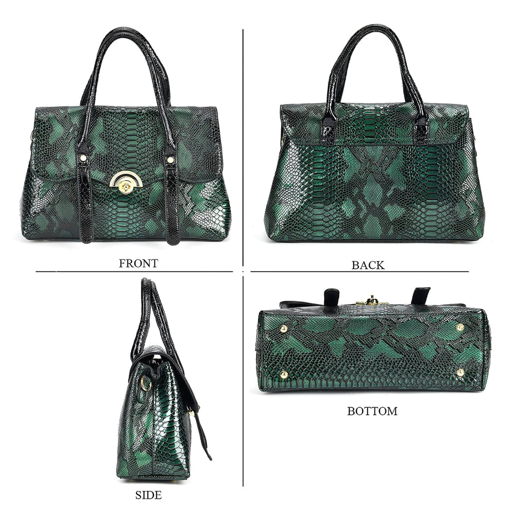 Designer Inspired- Elegant Snake-Print Embossed Satchel Handbag - Grey