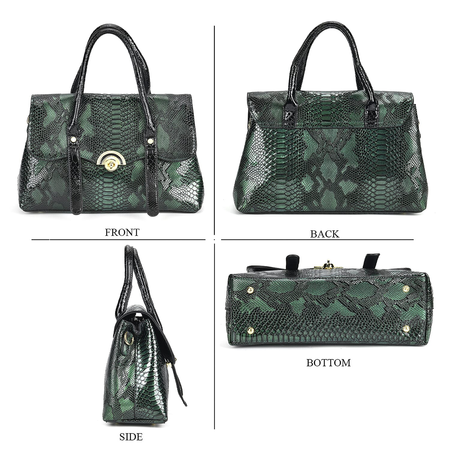 Designer Inspired- Elegant Snake-Print Embossed Satchel Handbag - Grey
